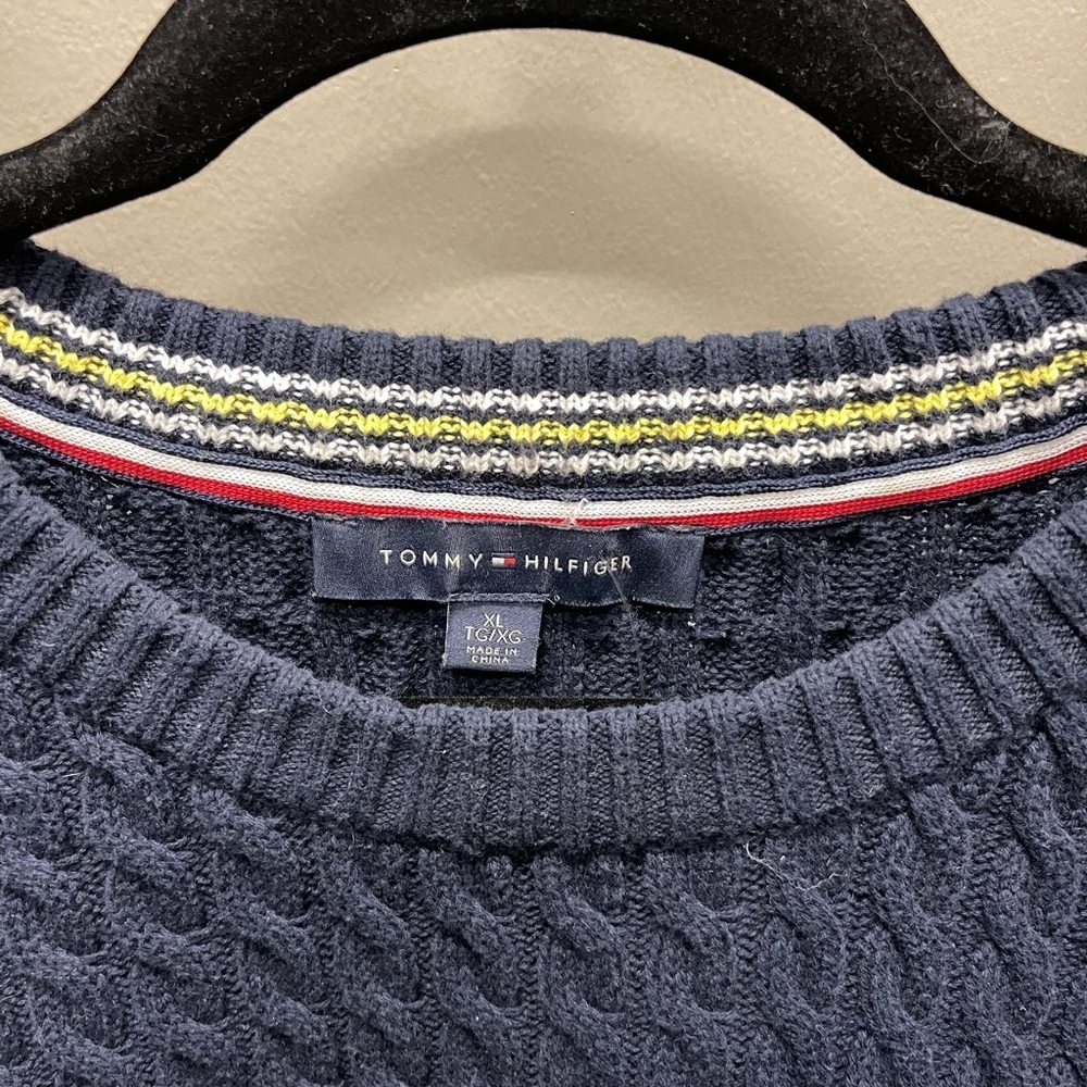 Tommy Hilfiger Navy Cable Knit Sweater with Button Accents - Picture 3 of 4